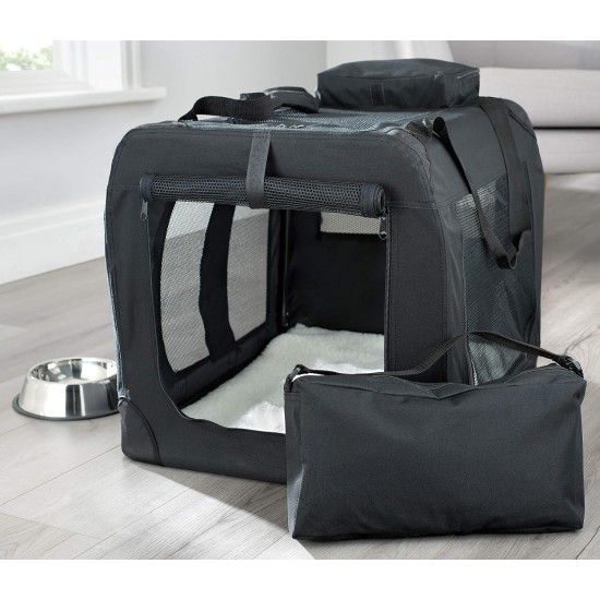 Lightweight Fabric Pet Carrier Crate with Fleece Mat and Food Bag - Large (70 x 52 x 52 cm), Black Lightweight Fabric Pet Carrier Crate with Fleece Mat and Food Bag - Large (70 x 52 x 52 cm), Black