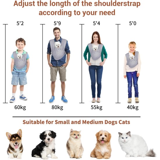 Lyneun Dog Carrier Bag, Soft Hands-Free Dog Bag, Sling for Dogs, Front Package with Adjustable Strap, Flexible Dog Sling for Dogs, Cats (Grey) Lyneun Dog Carrier Bag, Soft Hands-Free Dog Bag, Sling for Dogs, Front Package with Adjustable Strap, Flexible Dog Sling for Dogs, Cats (Grey)