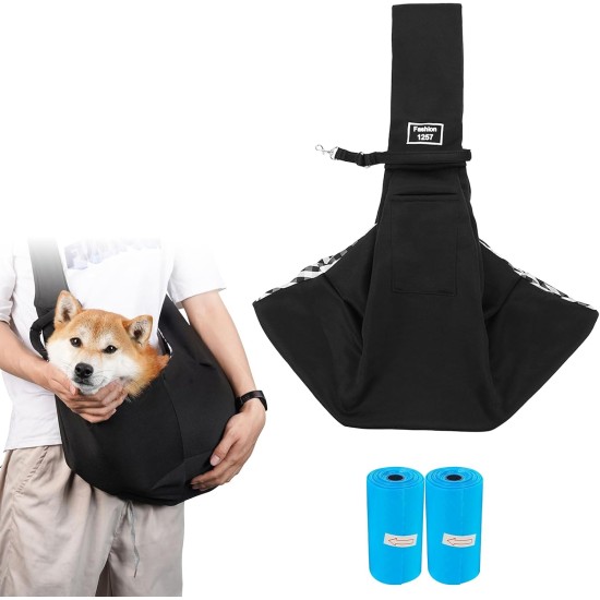 Meyagot Dog Carrier Bag, Dog Carrier Sling Dog Transport Bag Sling Dog Sling Cat Sling Carry Bag Shoulder Bag up to 5 kg with 2 Bin Liners for Pets Small Dog Cat