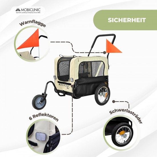 Mobiclinic®, Dog Trailer for Bicycle + Dog Pram, 2-in-1, Up to 40 kg, Waterproof Cover, 123 x 67 x 100 cm, Reflectors & Flag, 600D Oxford, for Small and Medium Dogs Mobiclinic®, Dog Trailer for Bicycle + Dog Pram, 2-in-1, Up to 40 kg, Waterproof Cover, 123 x 67 x 100 cm, Reflectors & Flag, 600D Oxford, for Small and Medium Dogs
