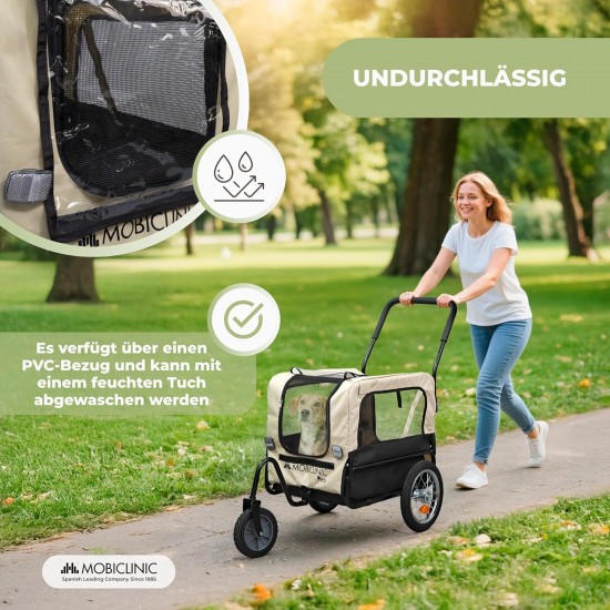 Mobiclinic®, Dog Trailer for Bicycle + Dog Pram, 2-in-1, Up to 40 kg, Waterproof Cover, 123 x 67 x 100 cm, Reflectors & Flag, 600D Oxford, for Small and Medium Dogs Mobiclinic®, Dog Trailer for Bicycle + Dog Pram, 2-in-1, Up to 40 kg, Waterproof Cover, 123 x 67 x 100 cm, Reflectors & Flag, 600D Oxford, for Small and Medium Dogs