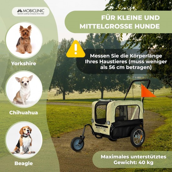 Mobiclinic®, Dog Trailer for Bicycle + Dog Pram, 2-in-1, Up to 40 kg, Waterproof Cover, 123 x 67 x 100 cm, Reflectors & Flag, 600D Oxford, for Small and Medium Dogs Mobiclinic®, Dog Trailer for Bicycle + Dog Pram, 2-in-1, Up to 40 kg, Waterproof Cover, 123 x 67 x 100 cm, Reflectors & Flag, 600D Oxford, for Small and Medium Dogs