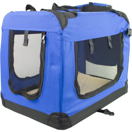 Mobiclinic® Pets Balú Dog Box, European Brand, Transport Box, Cat, Dog, Foldable, Breathable, 2 Pockets, Padded Base, Size M, Up to 10 kg, 57 x 38 x 44 cm, Blue Mobiclinic® Pets Balú Dog Box, European Brand, Transport Box, Cat, Dog, Foldable, Breathable, 2 Pockets, Padded Base, Size M, Up to 10 kg, 57 x 38 x 44 cm, Blue