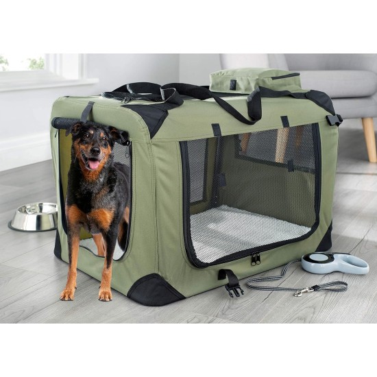 Mool Lightweight Fabric Pet Carrier Crate with Fleece Mat and Food Bag - Large (70 x 52 x 52 cm), Black Mool Lightweight Fabric Pet Carrier Crate with Fleece Mat and Food Bag - Large (70 x 52 x 52 cm), Black