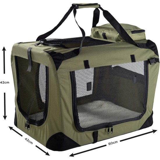 Mool Lightweight Fabric Pet Carrier Crate with Fleece Mat and Food Bag - Large (70 x 52 x 52 cm), Black Mool Lightweight Fabric Pet Carrier Crate with Fleece Mat and Food Bag - Large (70 x 52 x 52 cm), Black