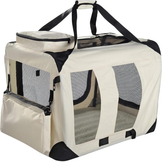 Mool Lightweight Fabric Pet Carrier Crate with Fleece Mat and Food Bag - Large (70 x 52 x 52 cm), Black Mool Lightweight Fabric Pet Carrier Crate with Fleece Mat and Food Bag - Large (70 x 52 x 52 cm), Black