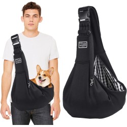 PETCUTE Dog Carry Bag, Transport Bag for Dogs and Small Pets up to 7.5 kg, Dog Sling with Adjustable Secure Shoulder Strap, Front Pocket for Outdoor Walks, Black PETCUTE Dog Carry Bag, Transport Bag for Dogs and Small Pets up to 7.5 kg, Dog Sling with Adjustable Secure Shoulder Strap, Front Pocket for Outdoor Walks, Black
