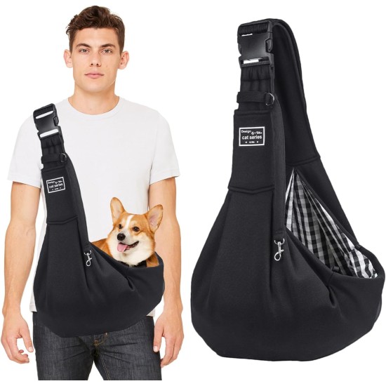 PETCUTE Dog Carry Bag, Transport Bag for Dogs and Small Pets up to 7.5 kg, Dog Sling with Adjustable Secure Shoulder Strap, Front Pocket for Outdoor Walks, Black PETCUTE Dog Carry Bag, Transport Bag for Dogs and Small Pets up to 7.5 kg, Dog Sling with Adjustable Secure Shoulder Strap, Front Pocket for Outdoor Walks, Black