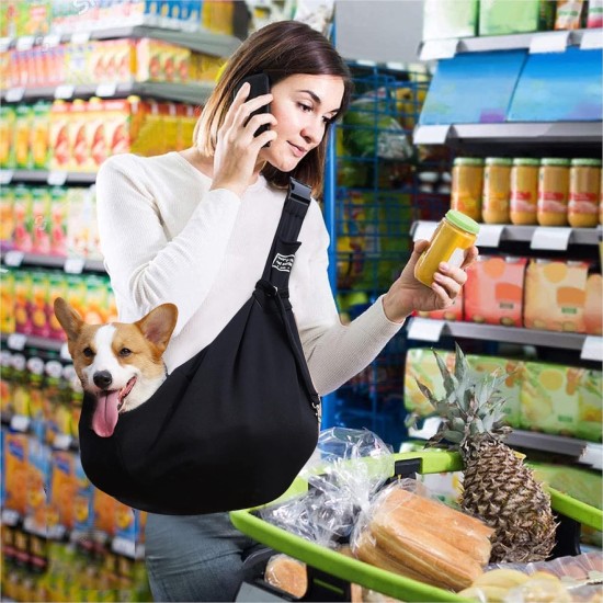 PETCUTE Dog Carry Bag, Transport Bag for Dogs and Small Pets up to 7.5 kg, Dog Sling with Adjustable Secure Shoulder Strap, Front Pocket for Outdoor Walks, Black PETCUTE Dog Carry Bag, Transport Bag for Dogs and Small Pets up to 7.5 kg, Dog Sling with Adjustable Secure Shoulder Strap, Front Pocket for Outdoor Walks, Black