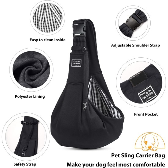 PETCUTE Dog Carry Bag, Transport Bag for Dogs and Small Pets up to 7.5 kg, Dog Sling with Adjustable Secure Shoulder Strap, Front Pocket for Outdoor Walks, Black PETCUTE Dog Carry Bag, Transport Bag for Dogs and Small Pets up to 7.5 kg, Dog Sling with Adjustable Secure Shoulder Strap, Front Pocket for Outdoor Walks, Black