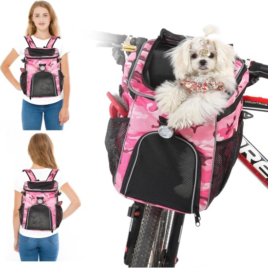 PETCUTE Pet Bicycle Bag for Dogs Cats, Foldable Dog Backpack with Side Pockets, Front Bicycle Basket for Small Pets with Reflective Bands and Light, Easy Installation PETCUTE Pet Bicycle Bag for Dogs Cats, Foldable Dog Backpack with Side Pockets, Front Bicycle Basket for Small Pets with Reflective Bands and Light, Easy Installation