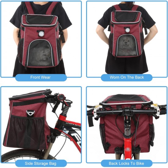 PETCUTE Pet Bicycle Bag for Dogs Cats, Foldable Dog Basket Bicycle Front with Side Pockets, Breathable Bicycle Basket Front for Small Medium Dogs with Reflective Bands and Light PETCUTE Pet Bicycle Bag for Dogs Cats, Foldable Dog Basket Bicycle Front with Side Pockets, Breathable Bicycle Basket Front for Small Medium Dogs with Reflective Bands and Light