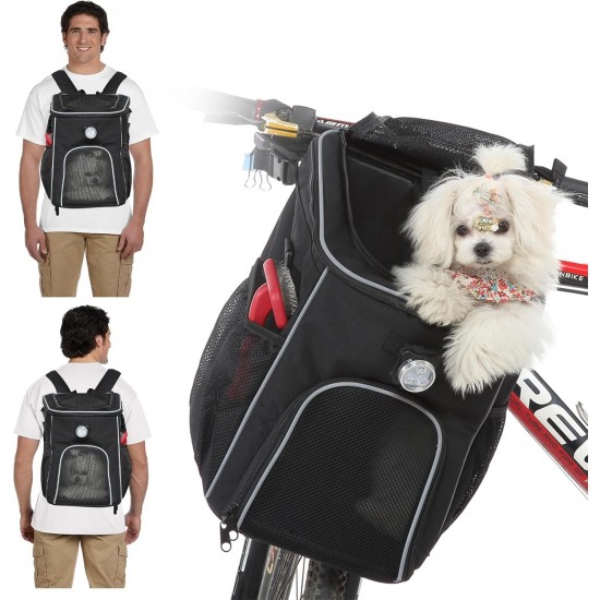 PETCUTE Pet Bicycle Bag for Dogs Cats, Foldable Dog Basket Bicycle Front with Side Pockets, Breathable Bicycle Basket Front for Small Medium Dogs with Reflective Bands and Light PETCUTE Pet Bicycle Bag for Dogs Cats, Foldable Dog Basket Bicycle Front with Side Pockets, Breathable Bicycle Basket Front for Small Medium Dogs with Reflective Bands and Light