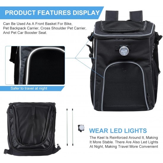 PETCUTE Pet Bicycle Bag for Dogs Cats, Foldable Dog Basket Bicycle Front with Side Pockets, Breathable Bicycle Basket Front for Small Medium Dogs with Reflective Bands and Light PETCUTE Pet Bicycle Bag for Dogs Cats, Foldable Dog Basket Bicycle Front with Side Pockets, Breathable Bicycle Basket Front for Small Medium Dogs with Reflective Bands and Light