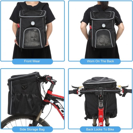 PETCUTE Pet Bicycle Bag for Dogs Cats, Foldable Dog Basket Bicycle Front with Side Pockets, Breathable Bicycle Basket Front for Small Medium Dogs with Reflective Bands and Light PETCUTE Pet Bicycle Bag for Dogs Cats, Foldable Dog Basket Bicycle Front with Side Pockets, Breathable Bicycle Basket Front for Small Medium Dogs with Reflective Bands and Light