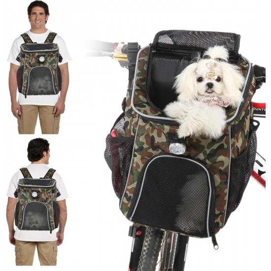 PETCUTE Pet Bicycle Bag for Dogs Cats, Foldable Dog Basket Bicycle Front with Side Pockets, Breathable Bicycle Basket Front for Small Medium Dogs with Reflective Bands and Light PETCUTE Pet Bicycle Bag for Dogs Cats, Foldable Dog Basket Bicycle Front with Side Pockets, Breathable Bicycle Basket Front for Small Medium Dogs with Reflective Bands and Light