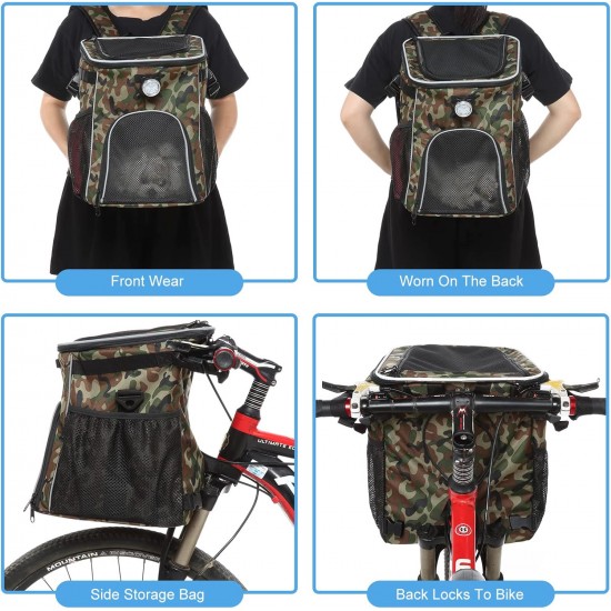 PETCUTE Pet Bicycle Bag for Dogs Cats, Foldable Dog Basket Bicycle Front with Side Pockets, Breathable Bicycle Basket Front for Small Medium Dogs with Reflective Bands and Light PETCUTE Pet Bicycle Bag for Dogs Cats, Foldable Dog Basket Bicycle Front with Side Pockets, Breathable Bicycle Basket Front for Small Medium Dogs with Reflective Bands and Light