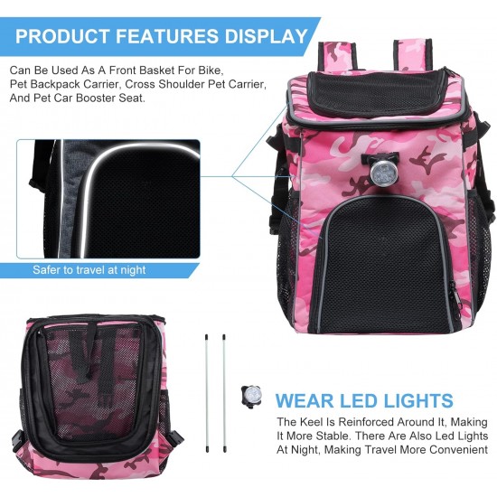 PETCUTE Pet Bicycle Bag for Dogs Cats, Foldable Dog Basket Bicycle Front with Side Pockets, Breathable Bicycle Basket Front for Small Medium Dogs with Reflective Bands and Light PETCUTE Pet Bicycle Bag for Dogs Cats, Foldable Dog Basket Bicycle Front with Side Pockets, Breathable Bicycle Basket Front for Small Medium Dogs with Reflective Bands and Light