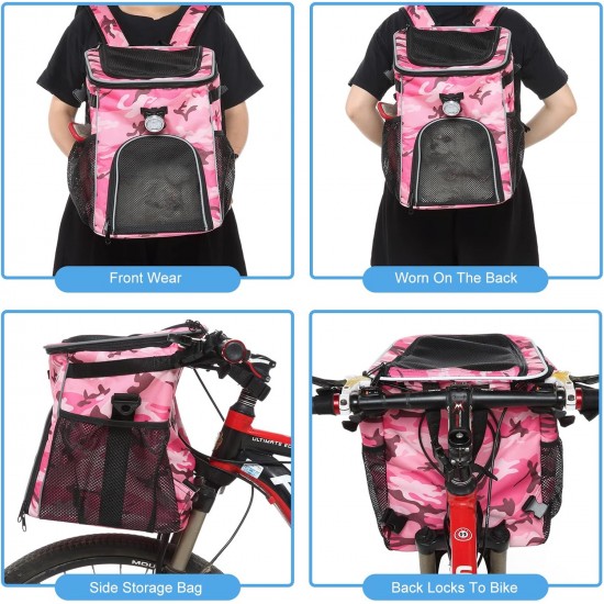 PETCUTE Pet Bicycle Bag for Dogs Cats, Foldable Dog Basket Bicycle Front with Side Pockets, Breathable Bicycle Basket Front for Small Medium Dogs with Reflective Bands and Light PETCUTE Pet Bicycle Bag for Dogs Cats, Foldable Dog Basket Bicycle Front with Side Pockets, Breathable Bicycle Basket Front for Small Medium Dogs with Reflective Bands and Light