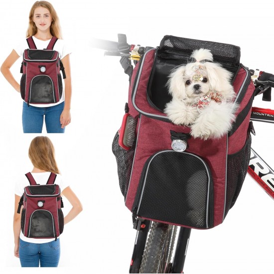 PETCUTE Pet Bicycle Bag for Dogs Cats, Foldable Dog Basket Bicycle Front with Side Pockets, Breathable Bicycle Basket Front for Small Medium Dogs with Reflective Bands and Light PETCUTE Pet Bicycle Bag for Dogs Cats, Foldable Dog Basket Bicycle Front with Side Pockets, Breathable Bicycle Basket Front for Small Medium Dogs with Reflective Bands and Light