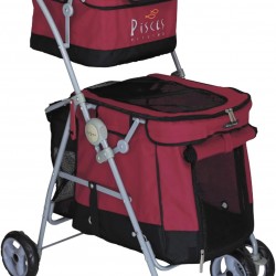 POUSSETTE CHIEN DUO DOG CART WITH 2 TIER RED POUSSETTE CHIEN DUO DOG CART WITH 2 TIER RED