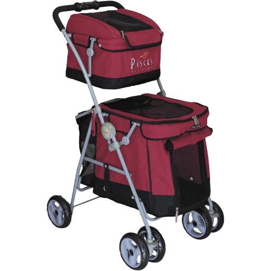 POUSSETTE CHIEN DUO DOG CART WITH 2 TIER RED POUSSETTE CHIEN DUO DOG CART WITH 2 TIER RED