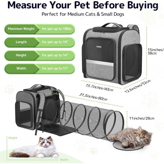 Pawtners Cat Carrier Backpacks with Expandable Cat Play Tunnel, Airline Approved Pet Backpack for Small Dogs and Large Cats up to 25 lbs, Foldable Pawtners Cat Carrier Backpacks with Expandable Cat Play Tunnel, Airline Approved Pet Backpack for Small Dogs and Large Cats up to 25 lbs, Foldable