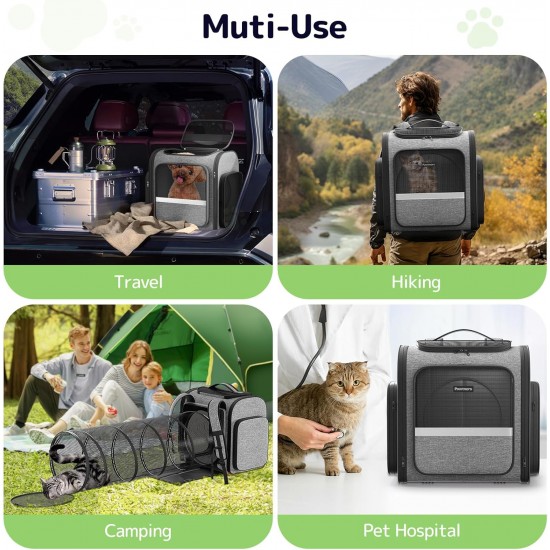Pawtners Cat Carrier Backpacks with Expandable Cat Play Tunnel, Airline Approved Pet Backpack for Small Dogs and Large Cats up to 25 lbs, Foldable Pawtners Cat Carrier Backpacks with Expandable Cat Play Tunnel, Airline Approved Pet Backpack for Small Dogs and Large Cats up to 25 lbs, Foldable