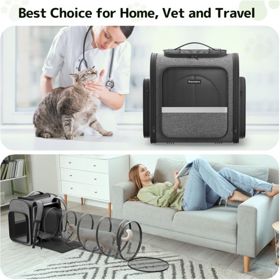 Pawtners Cat Carrier Backpacks with Expandable Cat Play Tunnel, Airline Approved Pet Backpack for Small Dogs and Large Cats up to 25 lbs, Foldable Pawtners Cat Carrier Backpacks with Expandable Cat Play Tunnel, Airline Approved Pet Backpack for Small Dogs and Large Cats up to 25 lbs, Foldable