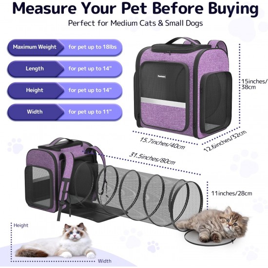 Pawtners Cat Carrier Backpacks with Expandable Cat Play Tunnel, Airline Approved Pet Backpack for Small Dogs and Large Cats up to 25 lbs, Foldable Pawtners Cat Carrier Backpacks with Expandable Cat Play Tunnel, Airline Approved Pet Backpack for Small Dogs and Large Cats up to 25 lbs, Foldable