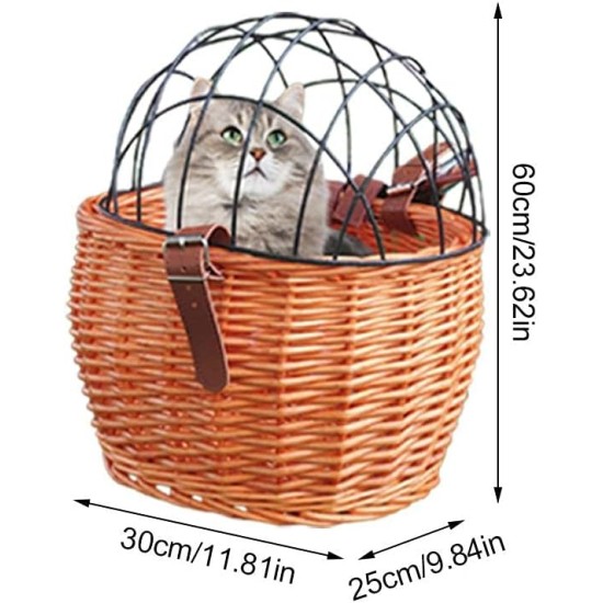 Pet Bicycle Basket, Willow Bicycle Basket for Small Dogs Cats Pet Carrier Bicycle Basket with Wire Mesh Cover, Bicycle Carrier Basket for Pets, Toys, Books, Vegetables Pet Bicycle Basket, Willow Bicycle Basket for Small Dogs Cats Pet Carrier Bicycle Basket with Wire Mesh Cover, Bicycle Carrier Basket for Pets, Toys, Books, Vegetables