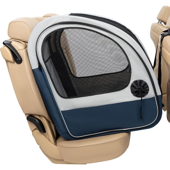 PetSafe Happy Ride Foldable Dog Travel Crate for Car Back Seat Mesh Doors for Ventilation, Blue/Grey