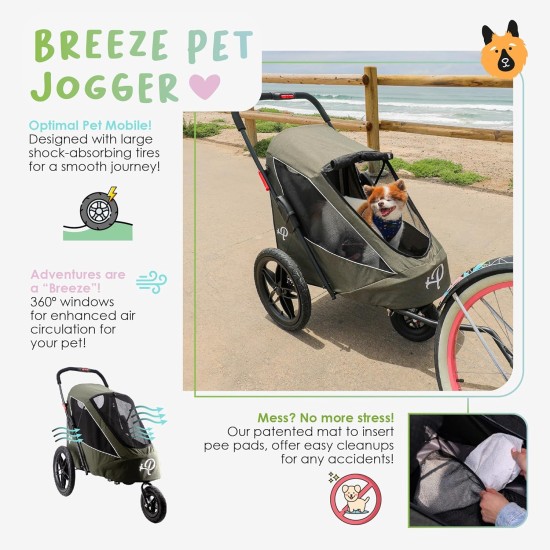 Petique Breeze Large Dog Buggy, Convertible Bicycle Trailer for Dogs with Pneumatic Tyres, Black Petique Breeze Large Dog Buggy, Convertible Bicycle Trailer for Dogs with Pneumatic Tyres, Black