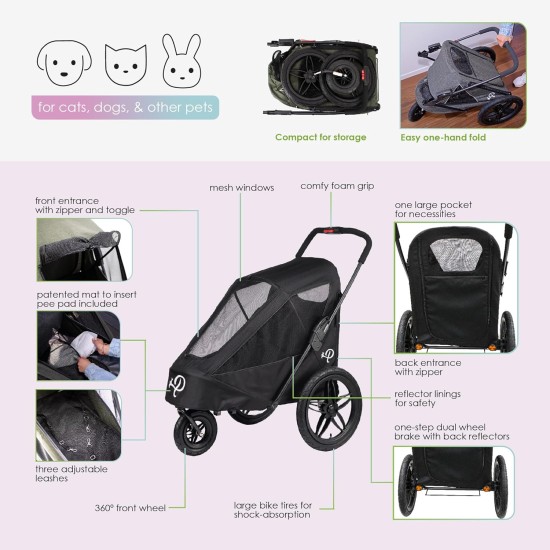 Petique Breeze Large Dog Buggy, Convertible Bicycle Trailer for Dogs with Pneumatic Tyres, Black Petique Breeze Large Dog Buggy, Convertible Bicycle Trailer for Dogs with Pneumatic Tyres, Black