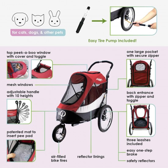 Petique Trailblazer Jogger Dog Stroller for Medium Dogs & Cats - Air-Filled Tyres, 3 Leads, Peek-a-Boo Window, Foldable, Large Storage Space - Blue Pet Trolley Petique Trailblazer Jogger Dog Stroller for Medium Dogs & Cats - Air-Filled Tyres, 3 Leads, Peek-a-Boo Window, Foldable, Large Storage Space - Blue Pet Trolley