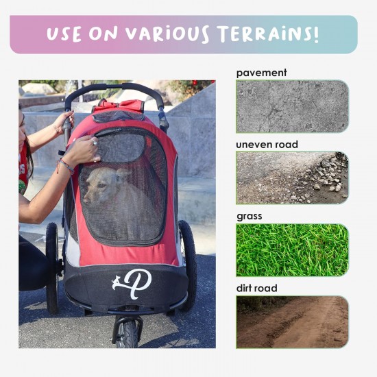 Petique Trailblazer Jogger Dog Stroller for Medium Dogs & Cats - Air-Filled Tyres, 3 Leads, Peek-a-Boo Window, Foldable, Large Storage Space - Blue Pet Trolley Petique Trailblazer Jogger Dog Stroller for Medium Dogs & Cats - Air-Filled Tyres, 3 Leads, Peek-a-Boo Window, Foldable, Large Storage Space - Blue Pet Trolley