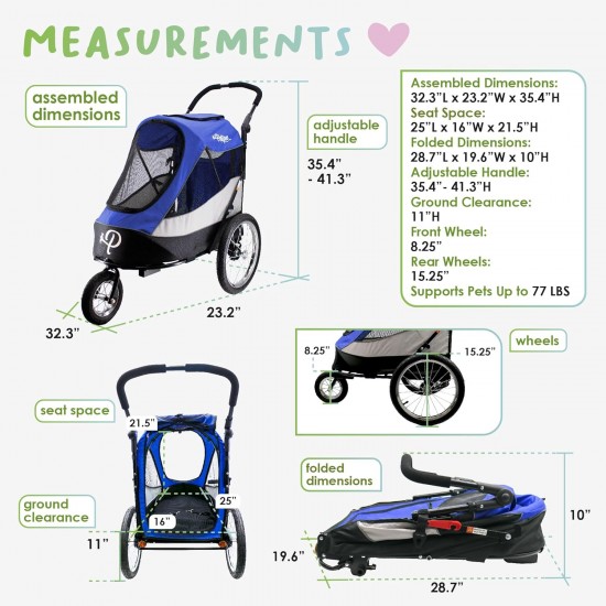 Petique Trailblazer Jogger Dog Stroller for Medium Dogs & Cats - Air-Filled Tyres, 3 Leads, Peek-a-Boo Window, Foldable, Large Storage Space - Blue Pet Trolley Petique Trailblazer Jogger Dog Stroller for Medium Dogs & Cats - Air-Filled Tyres, 3 Leads, Peek-a-Boo Window, Foldable, Large Storage Space - Blue Pet Trolley