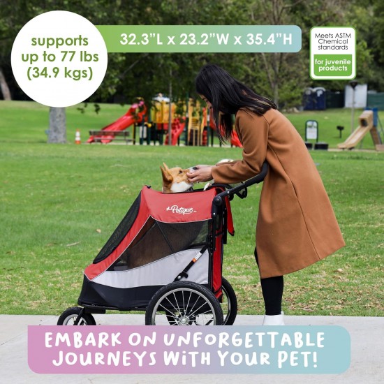 Petique Trailblazer Jogger Dog Stroller for Medium Dogs & Cats - Air-Filled Tyres, 3 Leads, Peek-a-Boo Window, Foldable, Large Storage Space - Blue Pet Trolley Petique Trailblazer Jogger Dog Stroller for Medium Dogs & Cats - Air-Filled Tyres, 3 Leads, Peek-a-Boo Window, Foldable, Large Storage Space - Blue Pet Trolley