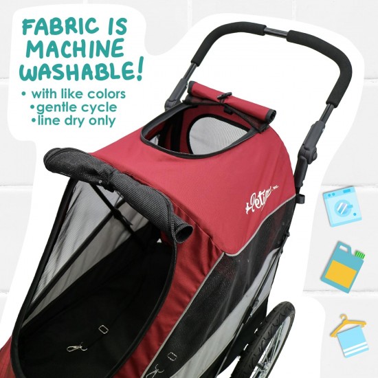 Petique Trailblazer Jogger Dog Stroller for Medium Dogs & Cats - Air-Filled Tyres, 3 Leads, Peek-a-Boo Window, Foldable, Large Storage Space - Blue Pet Trolley Petique Trailblazer Jogger Dog Stroller for Medium Dogs & Cats - Air-Filled Tyres, 3 Leads, Peek-a-Boo Window, Foldable, Large Storage Space - Blue Pet Trolley