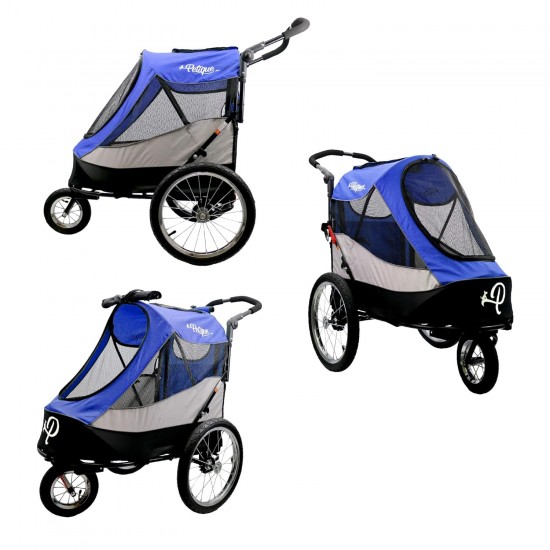 Petique Trailblazer Jogger Dog Stroller for Medium Dogs & Cats - Air-Filled Tyres, 3 Leads, Peek-a-Boo Window, Foldable, Large Storage Space - Blue Pet Trolley Petique Trailblazer Jogger Dog Stroller for Medium Dogs & Cats - Air-Filled Tyres, 3 Leads, Peek-a-Boo Window, Foldable, Large Storage Space - Blue Pet Trolley