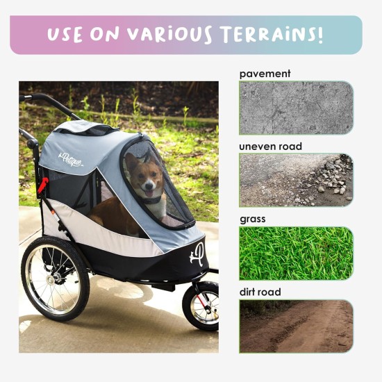Petique Trailblazer Jogger Dog Stroller for Medium Pets, Ventilated Pet Stroller for Cats and Dogs, Neptune Petique Trailblazer Jogger Dog Stroller for Medium Pets, Ventilated Pet Stroller for Cats and Dogs, Neptune