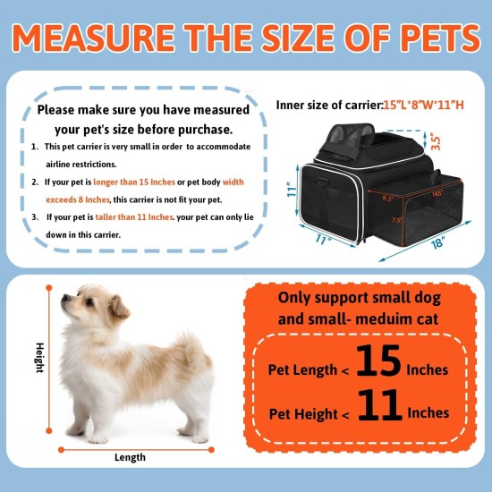 Petskd Expandable Pet Carrier Top & Side 18" x 13" x 9.5" Southwest Allegiant Airline Approved Soft Side Carrier for Small Cats and Dogs with Petskd Expandable Pet Carrier Top & Side 18" x 13" x 9.5" Southwest Allegiant Airline Approved Soft Side Carrier for Small Cats and Dogs with