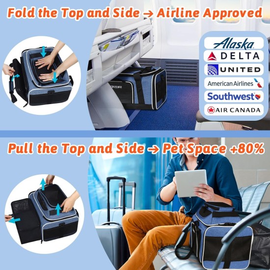 Petskd Expandable Pet Carrier Top & Side 18" x 13" x 9.5" Southwest Allegiant Airline Approved Soft Side Carrier for Small Cats and Dogs with Petskd Expandable Pet Carrier Top & Side 18" x 13" x 9.5" Southwest Allegiant Airline Approved Soft Side Carrier for Small Cats and Dogs with