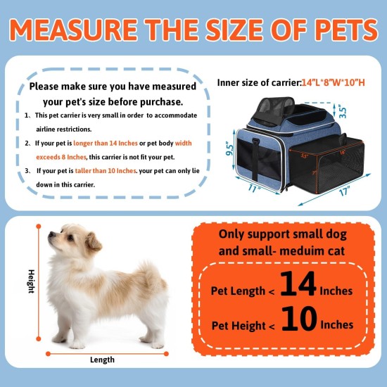 Petskd Expandable Pet Carrier Top & Side 18" x 13" x 9.5" Southwest Allegiant Airline Approved Soft Side Carrier for Small Cats and Dogs with Petskd Expandable Pet Carrier Top & Side 18" x 13" x 9.5" Southwest Allegiant Airline Approved Soft Side Carrier for Small Cats and Dogs with