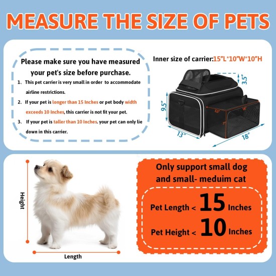 Petskd Expandable Pet Carrier Top & Side 18" x 13" x 9.5" Southwest Allegiant Airline Approved Soft Side Carrier for Small Cats and Dogs with Petskd Expandable Pet Carrier Top & Side 18" x 13" x 9.5" Southwest Allegiant Airline Approved Soft Side Carrier for Small Cats and Dogs with