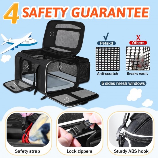 Petskd Expandable Pet Carrier Top & Side Carrier 17" x 11" x 9.6" Southwest Alaska Airline Approved Soft Carrier for Small Dogs and Cats Holds 1-10 lbs Petskd Expandable Pet Carrier Top & Side Carrier 17" x 11" x 9.6" Southwest Alaska Airline Approved Soft Carrier for Small Dogs and Cats Holds 1-10 lbs