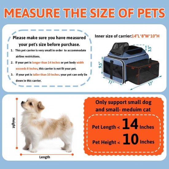 Petskd Expandable Pet Carrier Top & Side Carrier 17" x 11" x 9.6" Southwest Alaska Airline Approved Soft Carrier for Small Dogs and Cats Holds 1-10 lbs Petskd Expandable Pet Carrier Top & Side Carrier 17" x 11" x 9.6" Southwest Alaska Airline Approved Soft Carrier for Small Dogs and Cats Holds 1-10 lbs