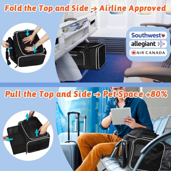 Petskd Expandable Pet Carrier Top & Side Carrier 17" x 13" x 9.5" Southwest Airline Approved Soft Side Carrier for Small Cats and Dogs with Lockable Petskd Expandable Pet Carrier Top & Side Carrier 17" x 13" x 9.5" Southwest Airline Approved Soft Side Carrier for Small Cats and Dogs with Lockable