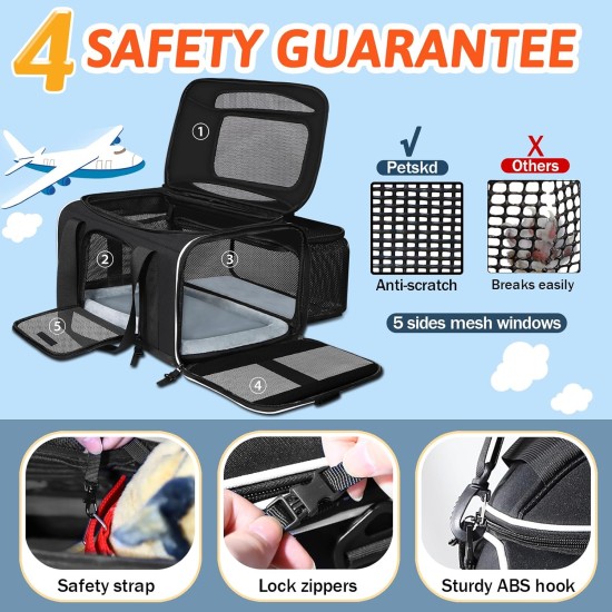 Petskd Expandable Pet Carrier Top & Side Carrier 17" x 13" x 9.5" Southwest Airline Approved Soft Side Carrier for Small Cats and Dogs with Lockable Petskd Expandable Pet Carrier Top & Side Carrier 17" x 13" x 9.5" Southwest Airline Approved Soft Side Carrier for Small Cats and Dogs with Lockable