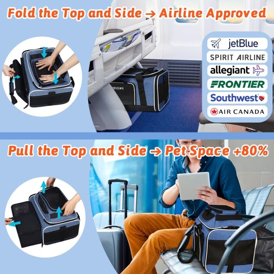 Petskd Expandable Pet Carrier Top & Side Carrier 17" x 13" x 9.5" Southwest Airline Approved Soft Side Carrier for Small Cats and Dogs with Lockable Petskd Expandable Pet Carrier Top & Side Carrier 17" x 13" x 9.5" Southwest Airline Approved Soft Side Carrier for Small Cats and Dogs with Lockable